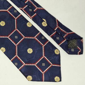 BRIONI SILK TIE BLACK RED BLUE GEOMETRIC SATIN REGAL ITALY 4" X 63" LONG